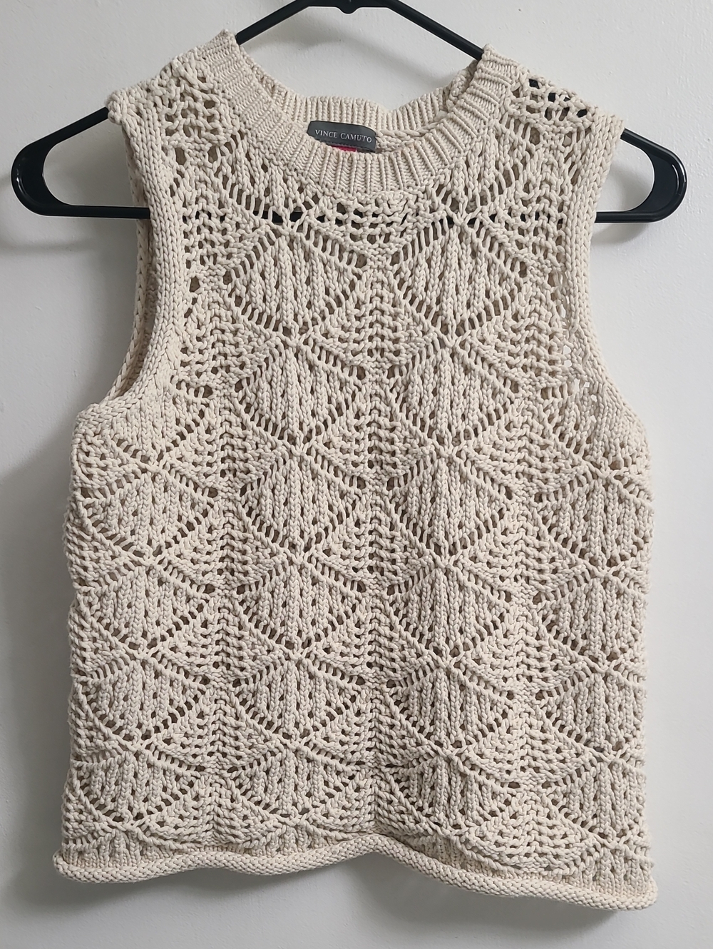 Vince Camuto Women's Chic Comfy Style Sleeveless Crochet Knit Sweater Birch Sz S